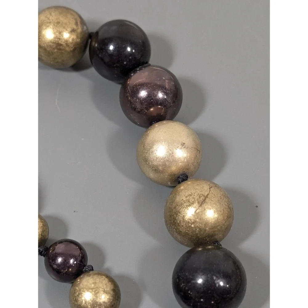 Bronze‎ Tone Black Bead Chunky Magnetic Clasp Rhinestone Necklace Bracelet Set